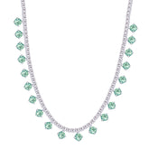 Asfour Crystal Tennis Charm Necklace With Light Emerald Round Zircon Stones In 925 Sterling Silver-ND0423-WLG